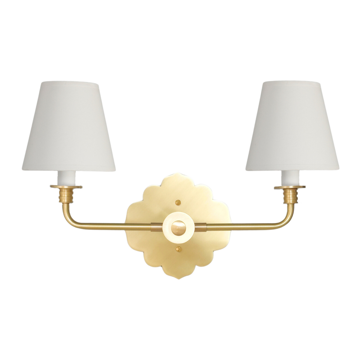 Helios Double Candlestick Sconce in Hewn Brass