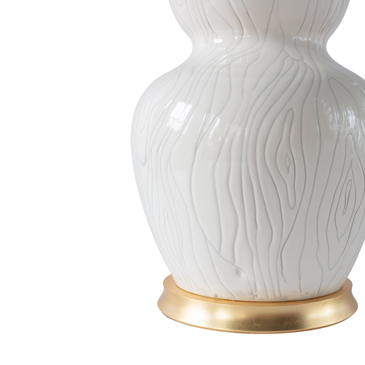 Harbin Faux Bois in Greige Incised White on a Gold Stand
