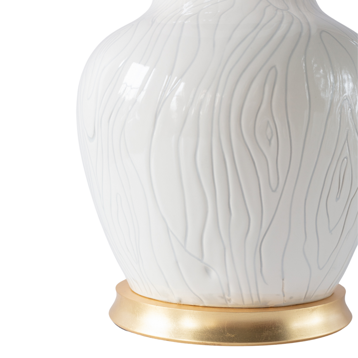 Harbin Faux Bois in Greige Incised White on a Gold Stand