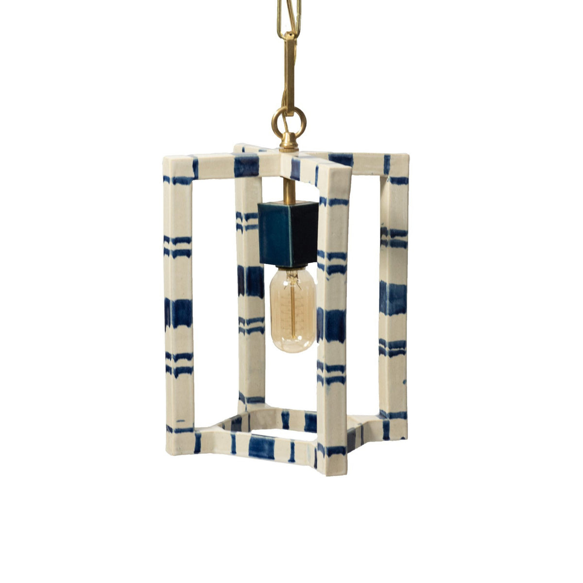 Navy &amp; White Stripe with Navy cube with Brass